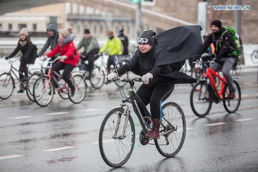 RUSSIA-MOSCOW-WINTER BIKE PARADE