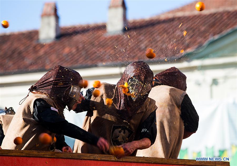 ITALY-IVREA-CARNIVAL-"BATTLE OF THE ORANGES"