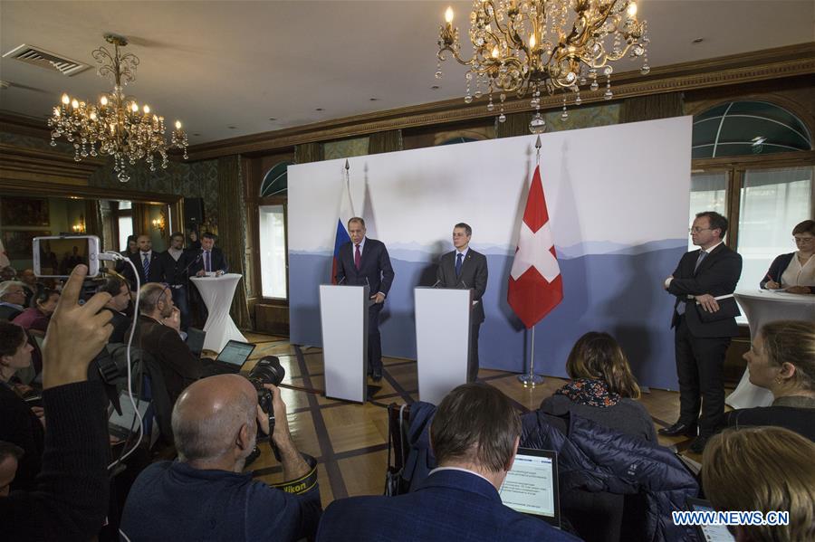 SWITZERLAND-GENEVA-AFGHANISTAN CONFERENCE-LAVROV-CASSIS-PRESS CONFERENCE