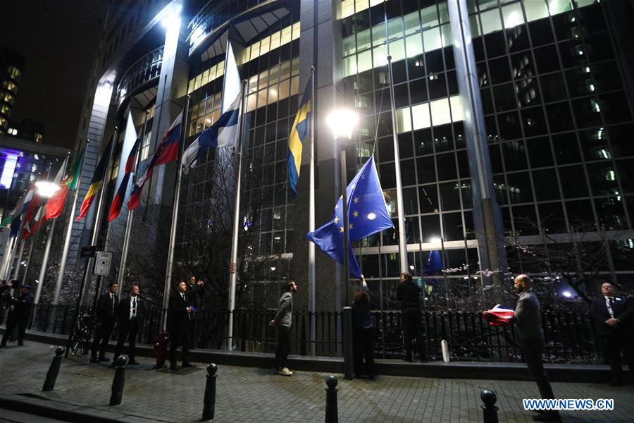 BELGIUM-BRUSSELS-UK-BREXIT-FLAG LOWERING